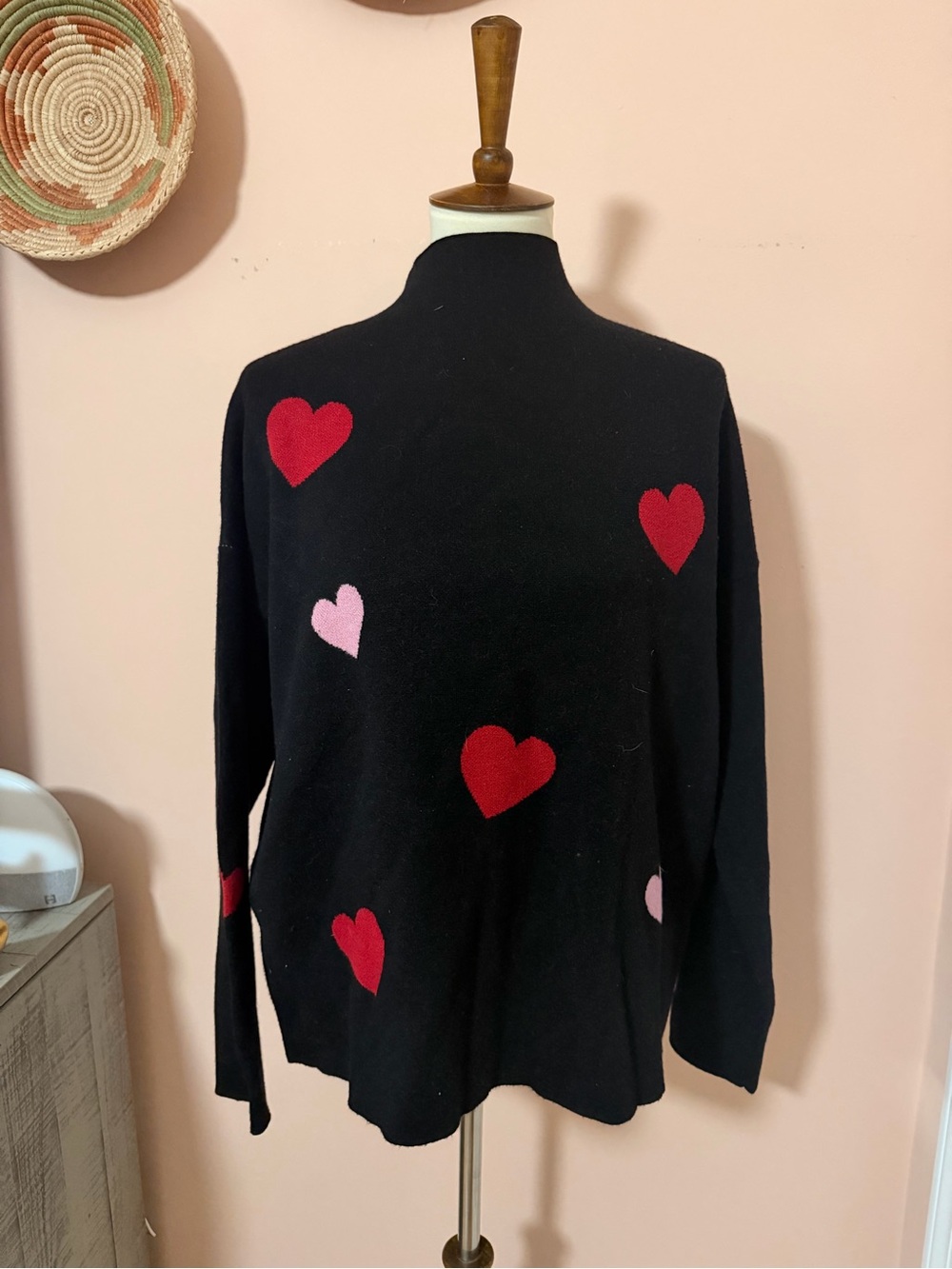 Nicole Miller Heart Mock Neck Black Sweater Sz XL